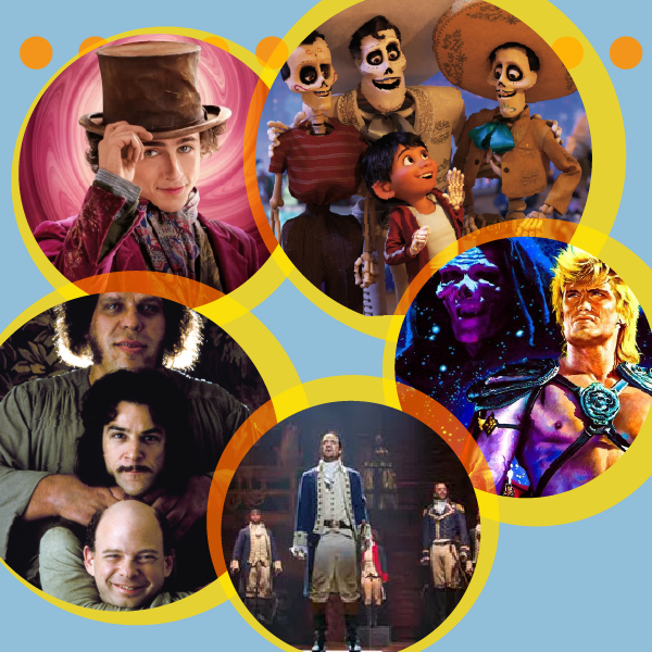 Five circles each with an image from the five films being screened.