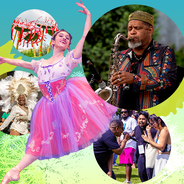 collage of artists of all types performing at Seattle Center